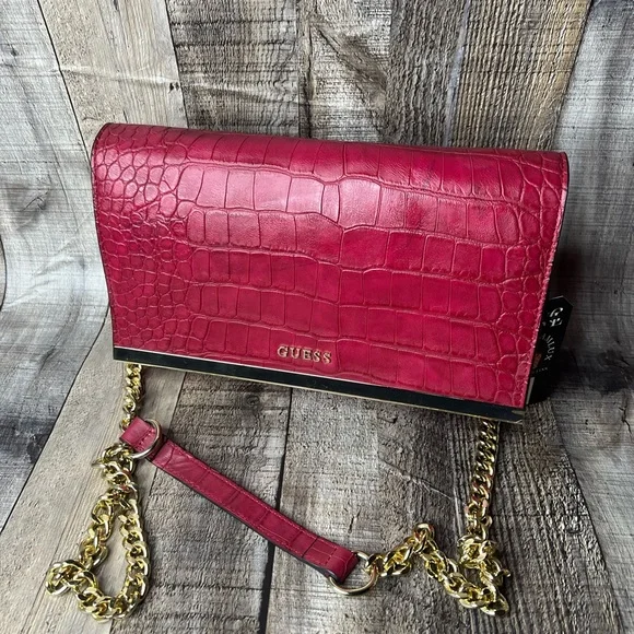 GUESS Pink Croc-Embossed Women's vegan Leather Bag - Picture 2 of 16